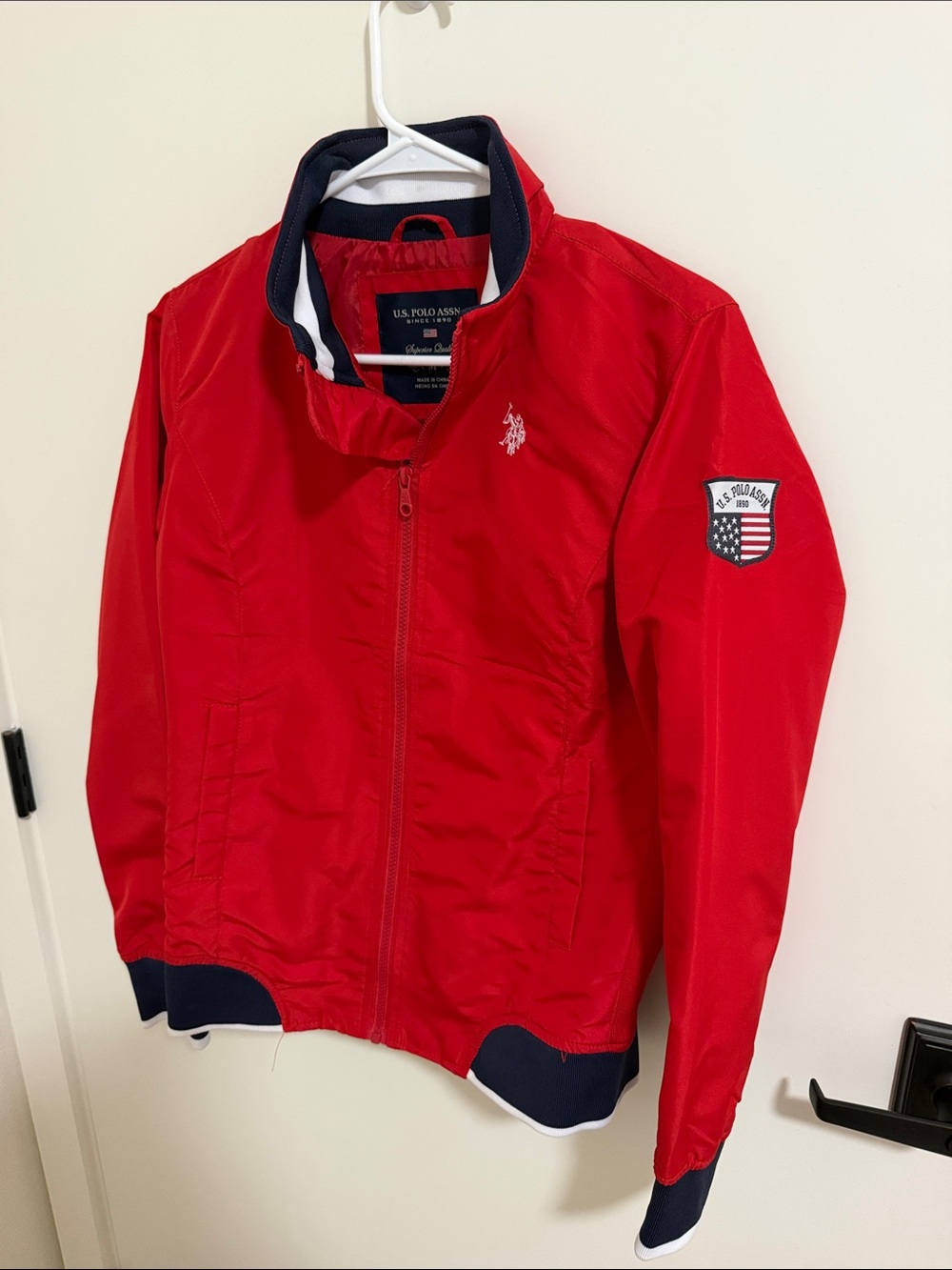 U.S. Polo Assn. Red  Zip-Front Windbreaker with Navy Trim WORN ONLY ONCE